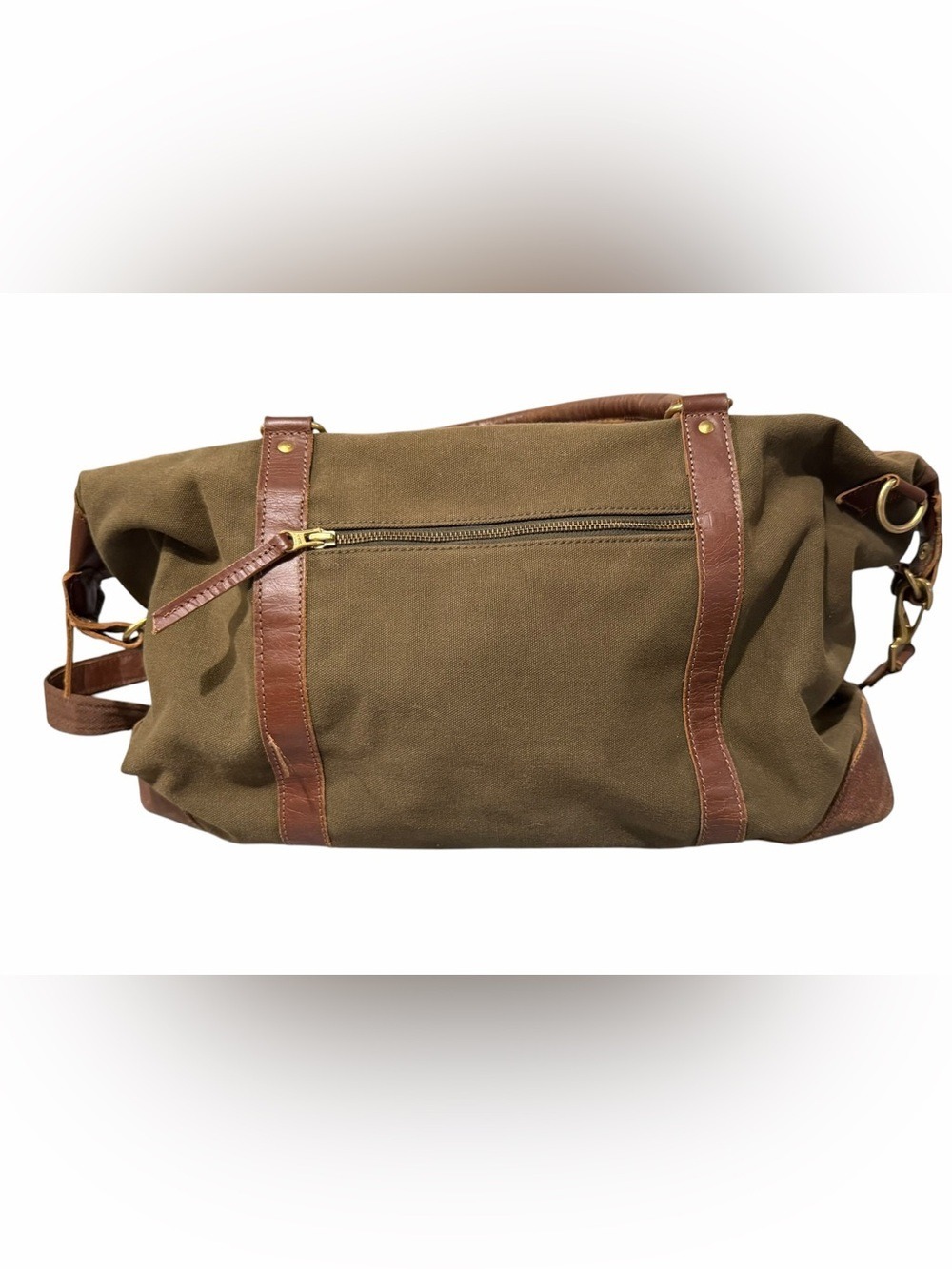 United By Blue Trafford Canvas Weekender Duffle Travel Bag Moss Green Leather - Picture 2 of 14